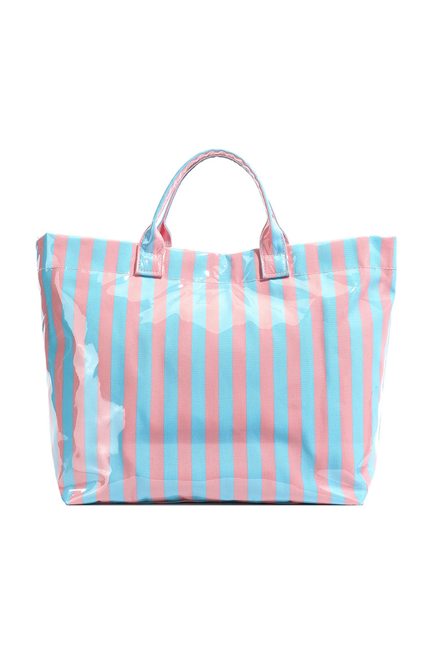 Light Blue Glossy Striped Vinyl Large Tote Bag