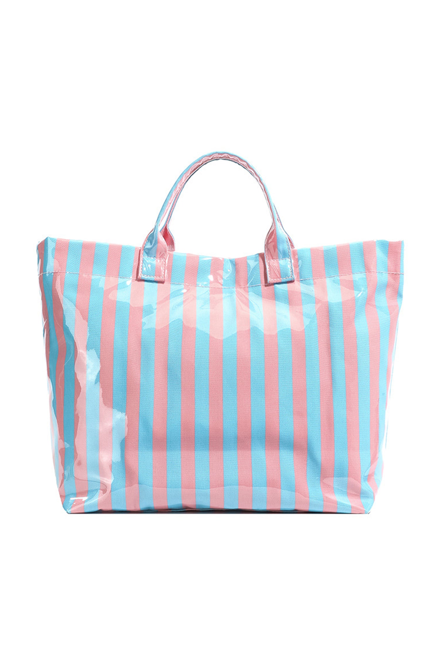 Light Blue Glossy Striped Vinyl Large Tote Bag