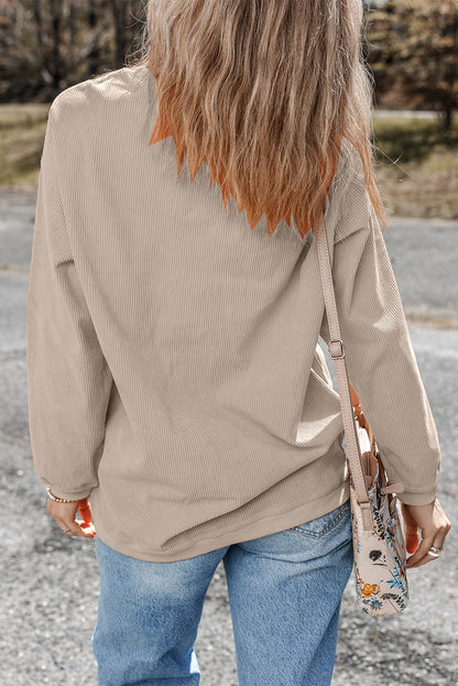 Smoke Gray Twisted Rib Texture game day Rugby Embroidered Baggy Sweatshirt