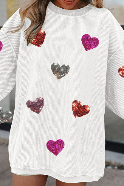 Sweat-shirt blanc à cordon avec motif cœur de Saint-Valentin