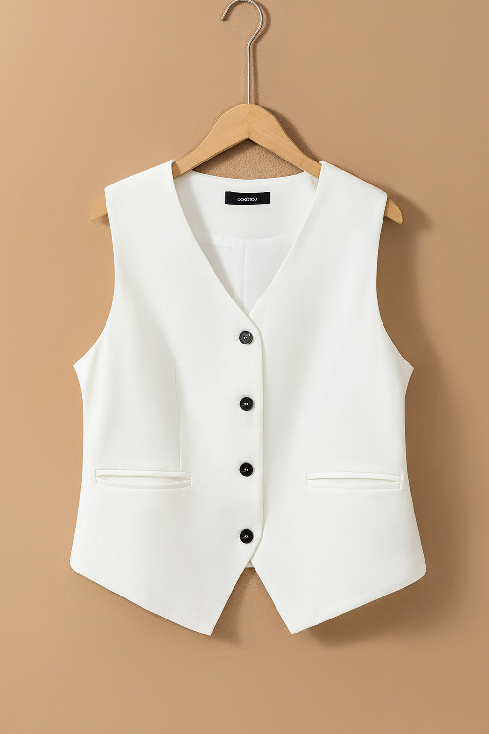 Gilet de costume blanc uni à col en V et boutons