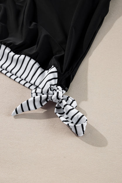 Ensemble tankini à rayures noires et cordon de serrage latéral