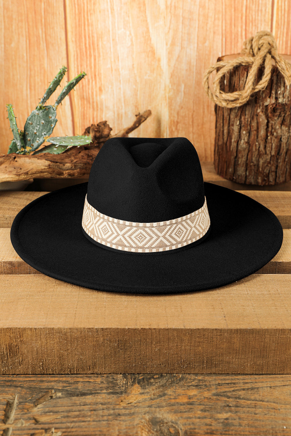 Sombrero Fedora plano retro con bordado azteca marrón