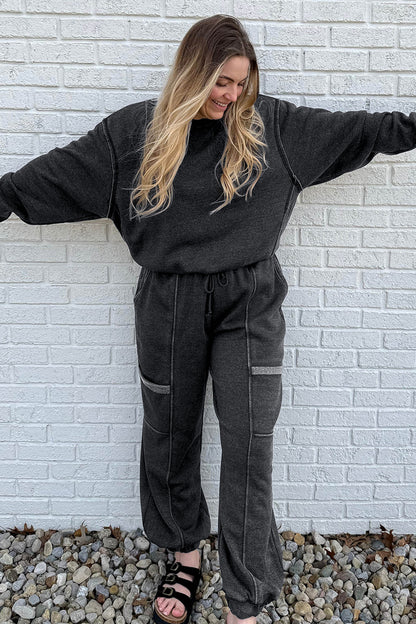 Carbon Grey Solid Colorblock Jogger Pants Set