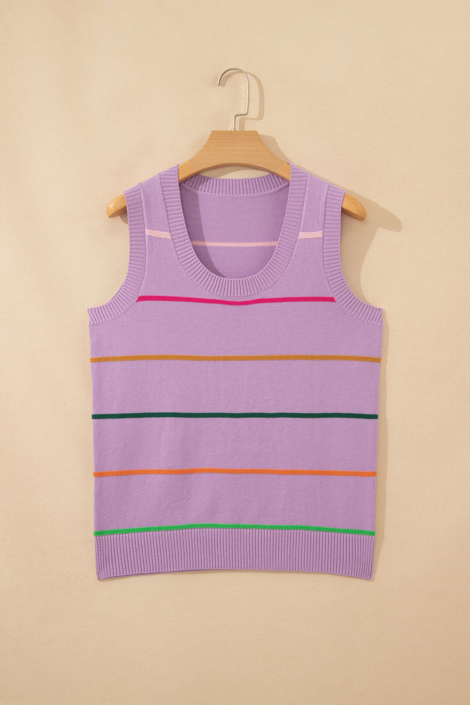 Purple Stripe Round Neck Knitted Sweater Tank
