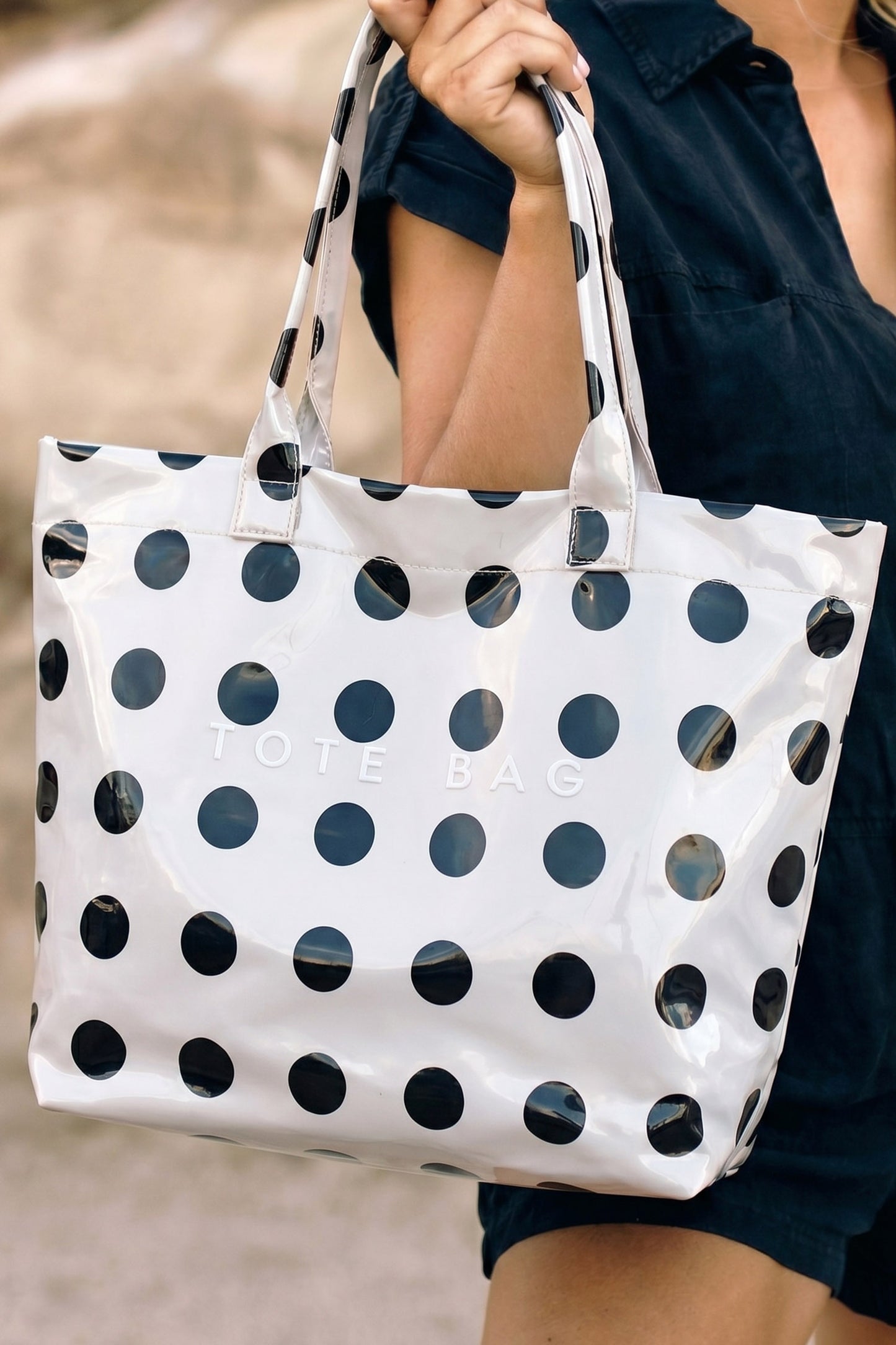 Color black Polka Dot Durable Waterproof PVC Tote Bag