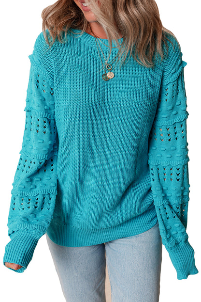 Pull turquoise à volants et manches bouffantes