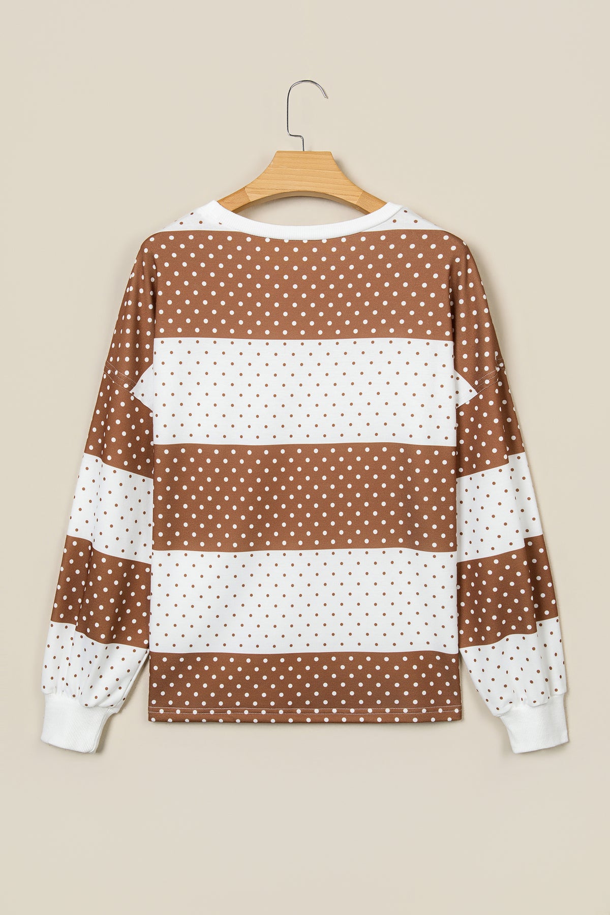 Brown Polka Dot Patchwork Colorblock Long Sleeve Top