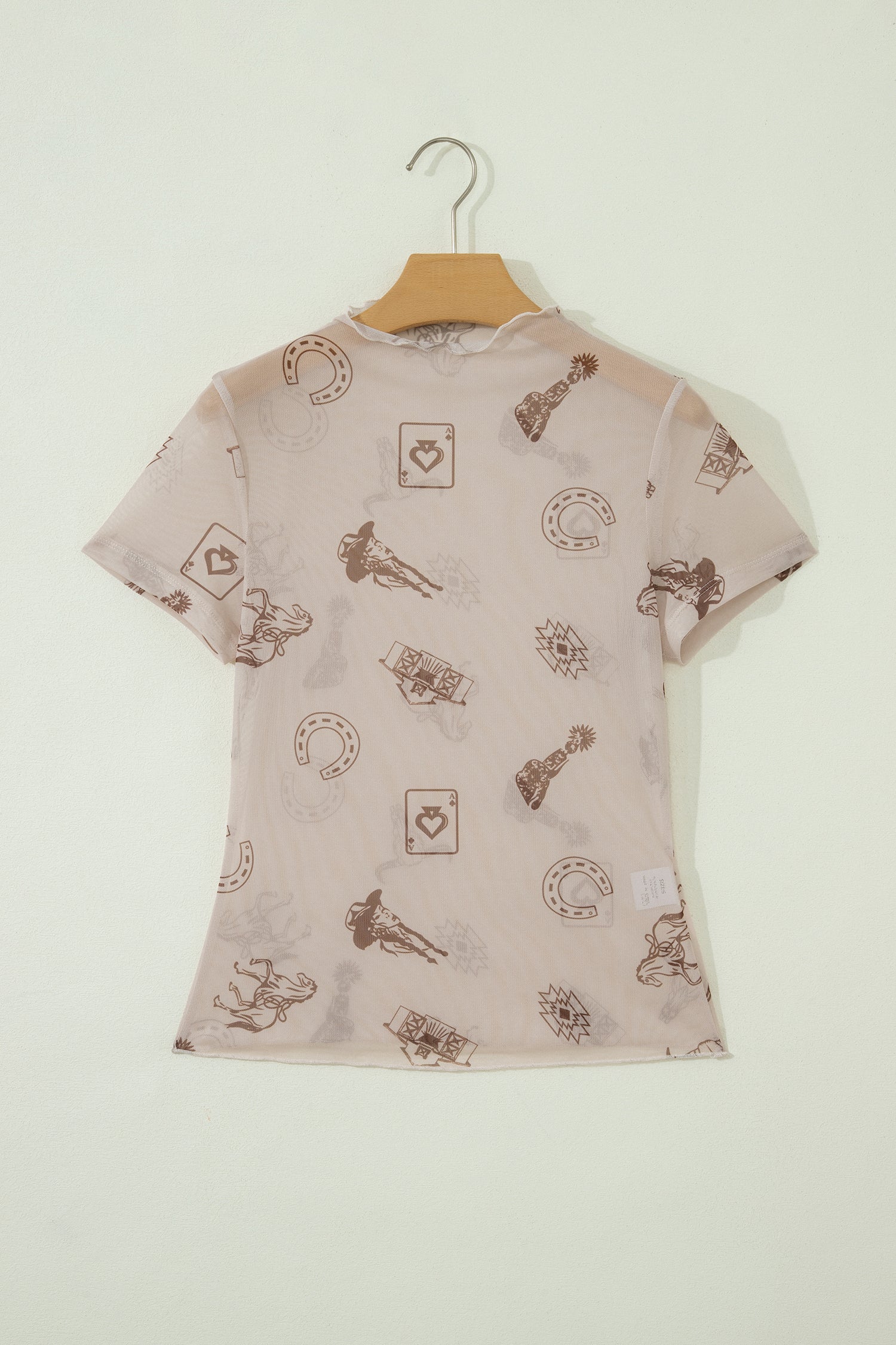 Oatmeal Leopard Printed Mesh Short Sleeve Top