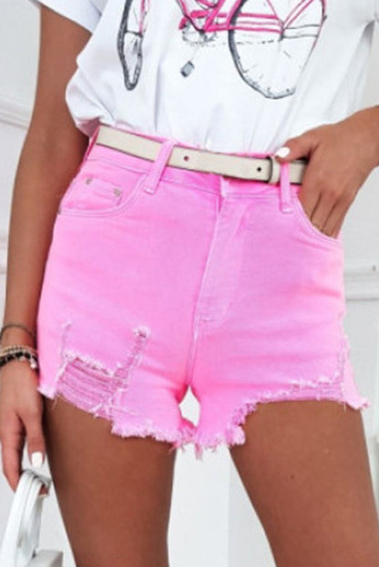 Short en jean vieilli de couleur unie