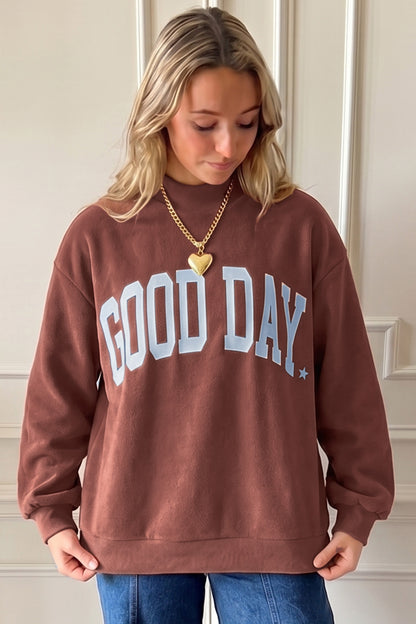 Clay Polka Dot/GOOD DAY Print Reversible Mock Neck Pullover Sweatshirt