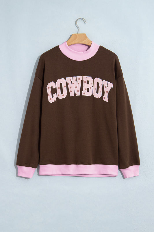 Coffee Polka Dot Letter Graphic Colorblock Tunic Sweatshirt