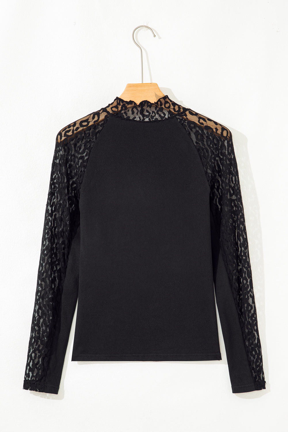 Black Leopard Mesh Patchwork Knit Long Sleeve Top