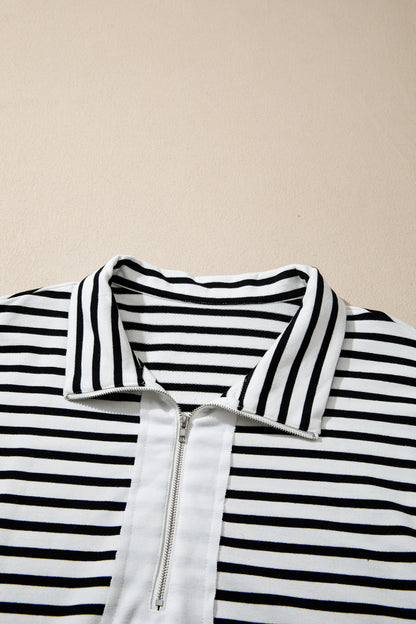White Stripe Striped Colorblock V Neck Long Sleeve Shift Plus Size Blouse