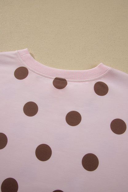 Pink Polka Dot Two Piece Set Long Sleeve Casual Skirt Set