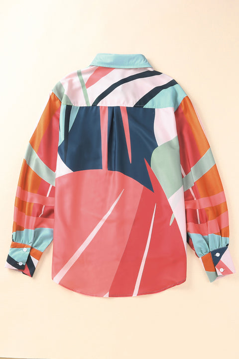 Multicolor Abstract Print Cuffed Sleeve Shirt