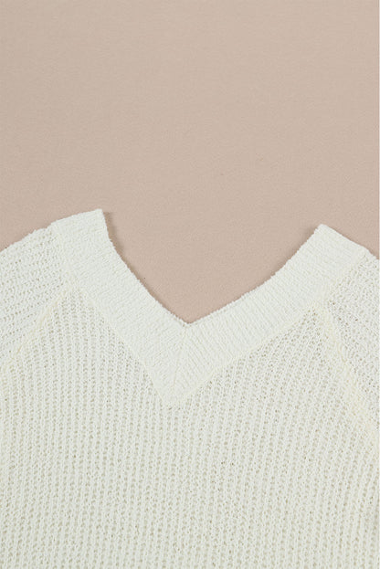Apricot Cropped V Neck Fuzzy Sweater