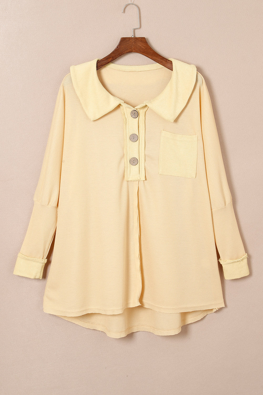 Top de manga larga con botones de punto tipo gofre marrón 