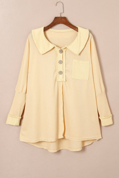 Top de manga larga con botones de punto tipo gofre marrón 