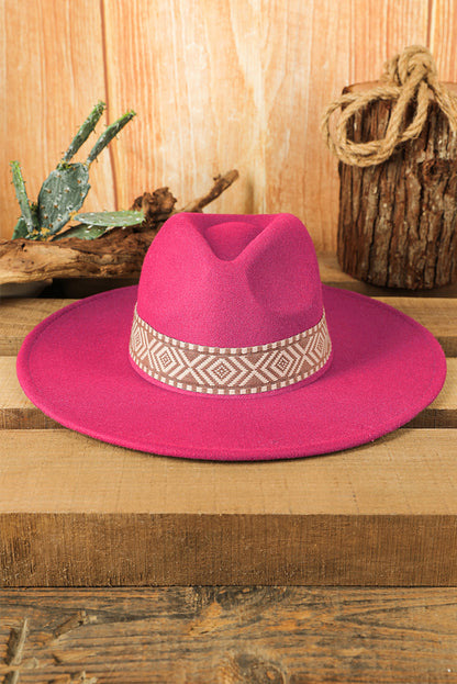 Sombrero Fedora plano retro con bordado azteca marrón
