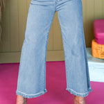 Myosotis Acid Washed High Rise Cropped Wide Leg Jeans
