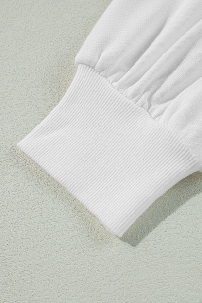 Sweat-shirt blanc à manches ballons avec imprimé BIRTHDAY QUEEN