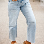Beau Blue Frayed Cropped Straight Jeans