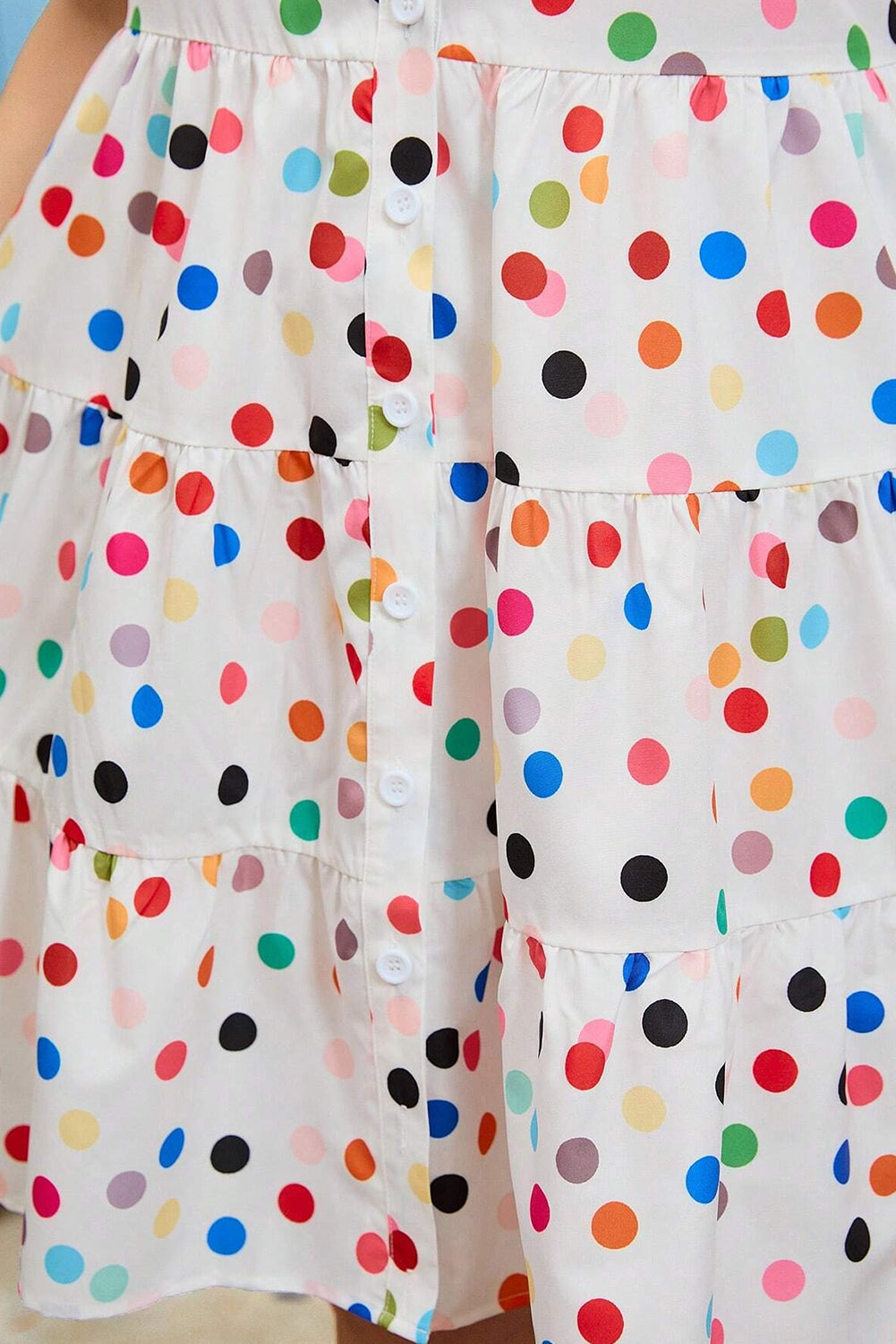 Robe chemise boutonnée à manches bouffantes et imprimé pois blancs grande taille