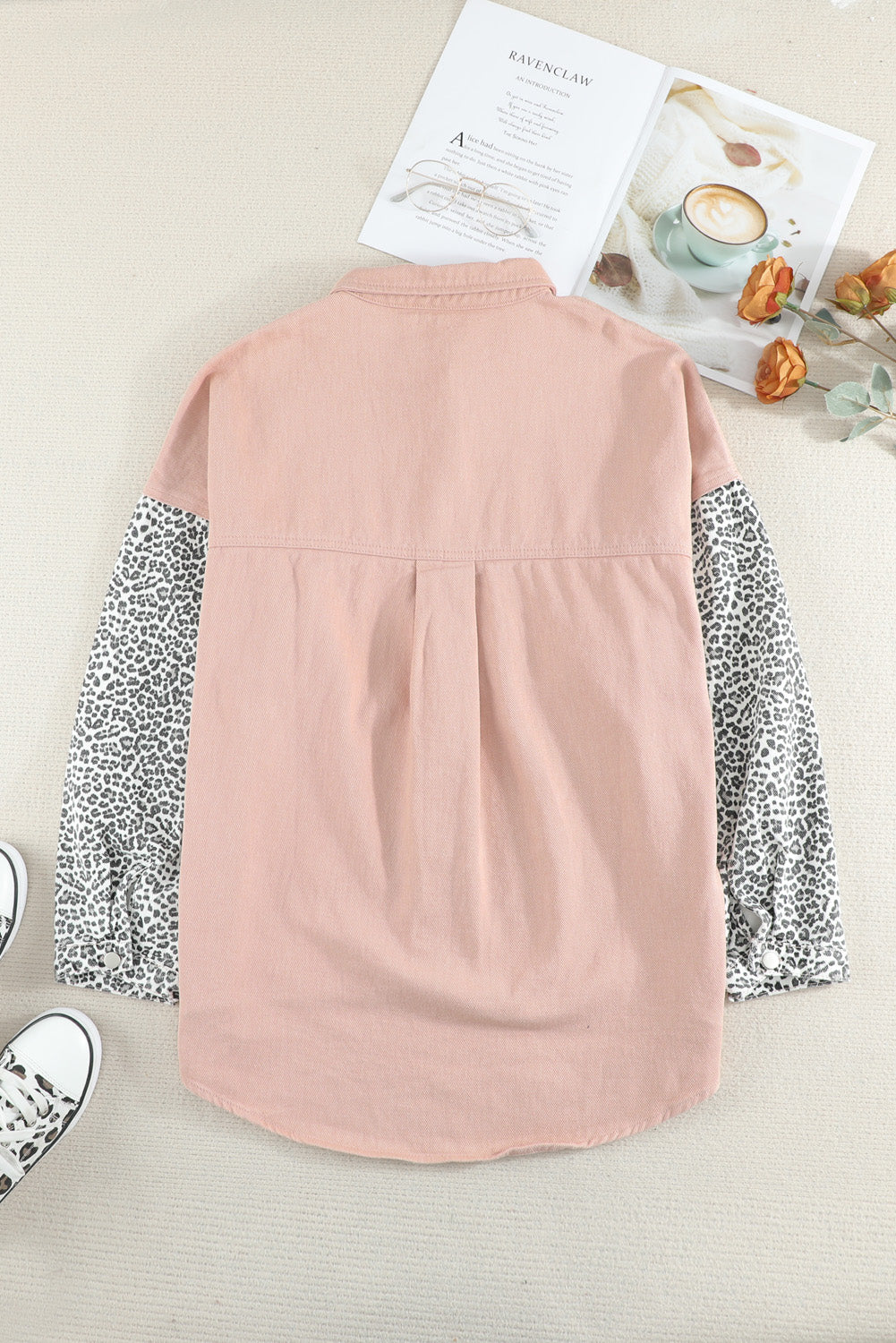 Sky Blue Contrast Leopard Denim Jacket