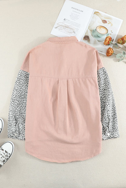 Sky Blue Contrast Leopard Denim Jacket