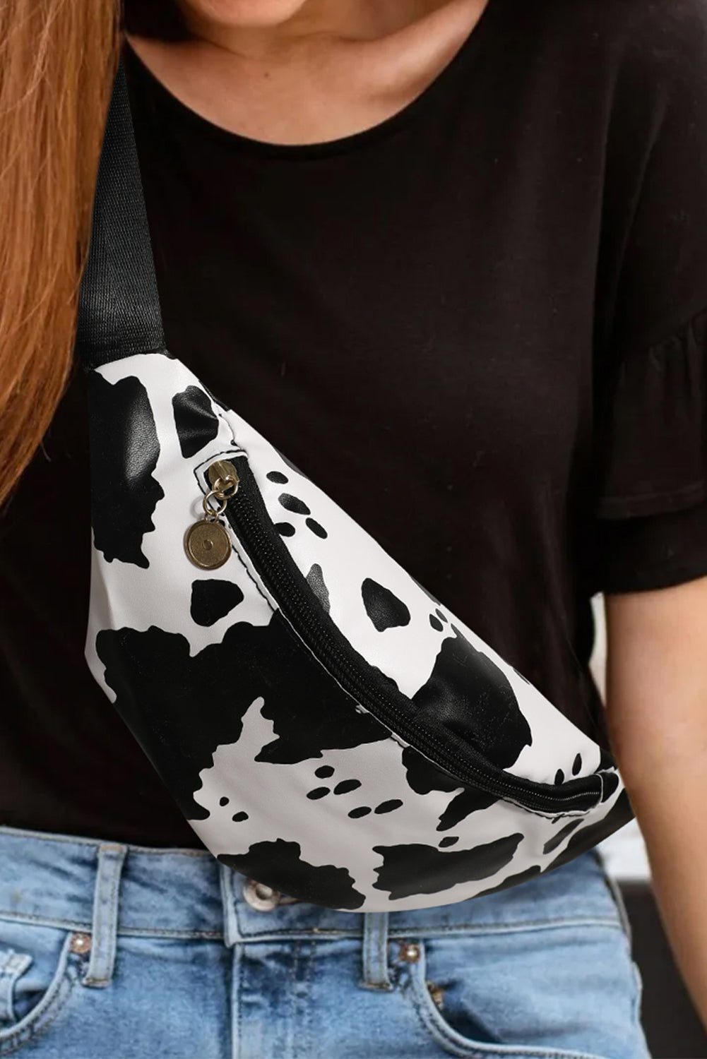 Mustard Animal Spots Printed Zipped Belt Bag