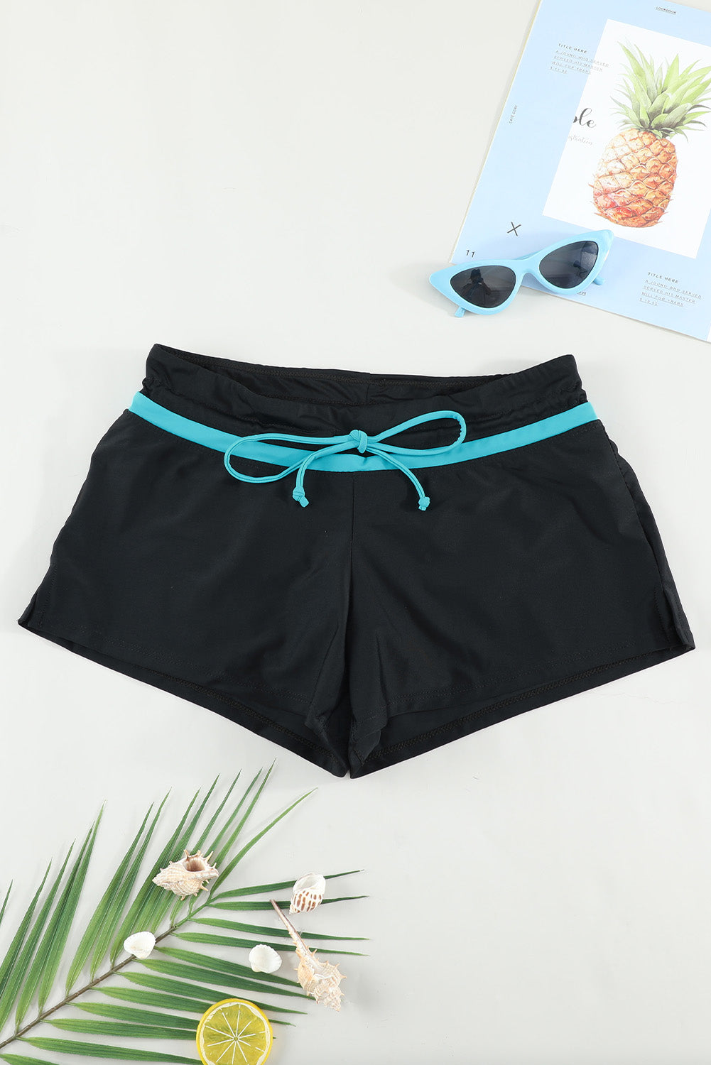 Blue Trim Black Women Swim Boardshort