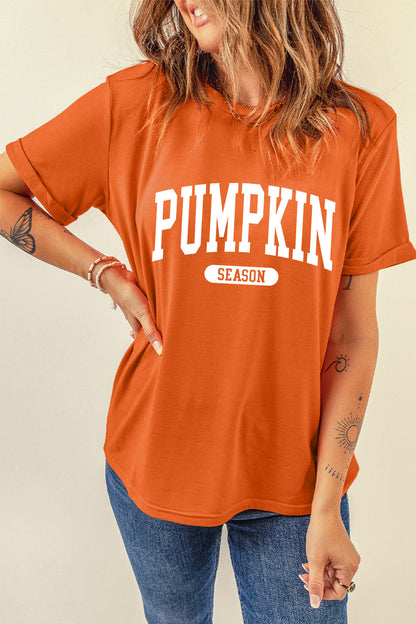 Orange PUMPKIN SEASON Letter Print Relaxed T Shirt