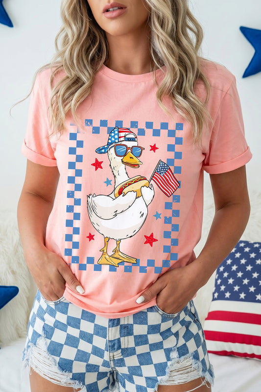 Pink America Goose 4th Of July Patriotic Flag Graphic T Shirt