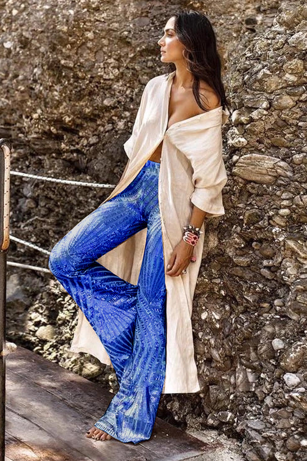 Blue Sequin Wide Leg Pants