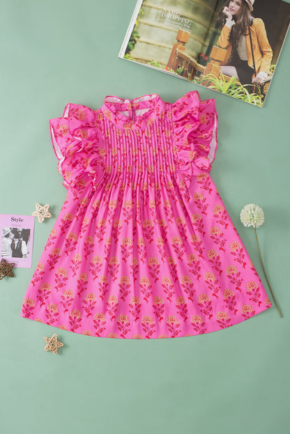 Chemisier plissé à imprimé floral rouge rose et manches flottantes