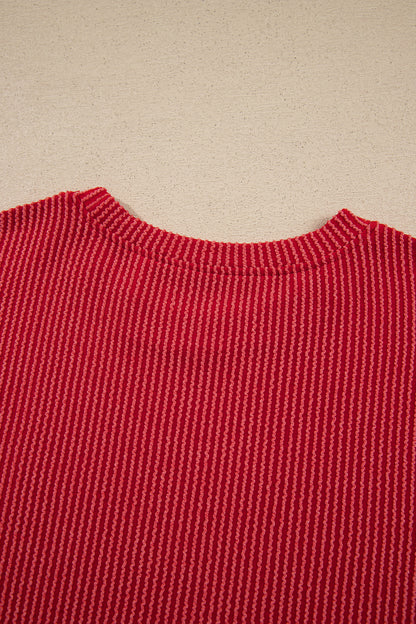Racing Red MERRY Corded Long Sleeve Top and Pockets Pants Set