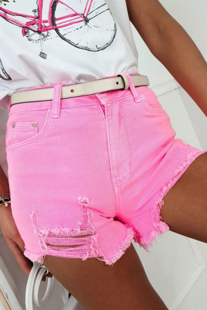 Short en jean vieilli de couleur unie