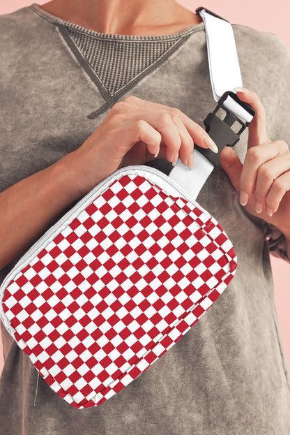 Sac bandoulière à boucle zippée et imprimé à carreaux rouge feu