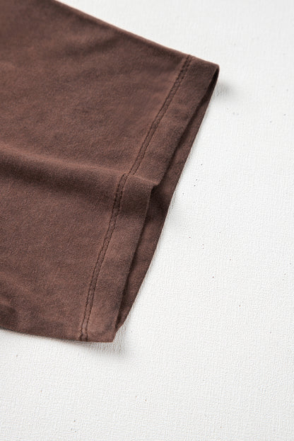 Chestnut Mineral Wash Criss Cross V Neck Casual T Shirt
