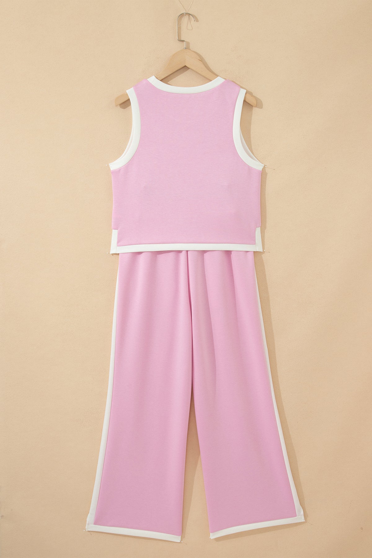 Pink Colorblock Trim Cropped Tank Elastic Waist Shift Pants 2pcs Set