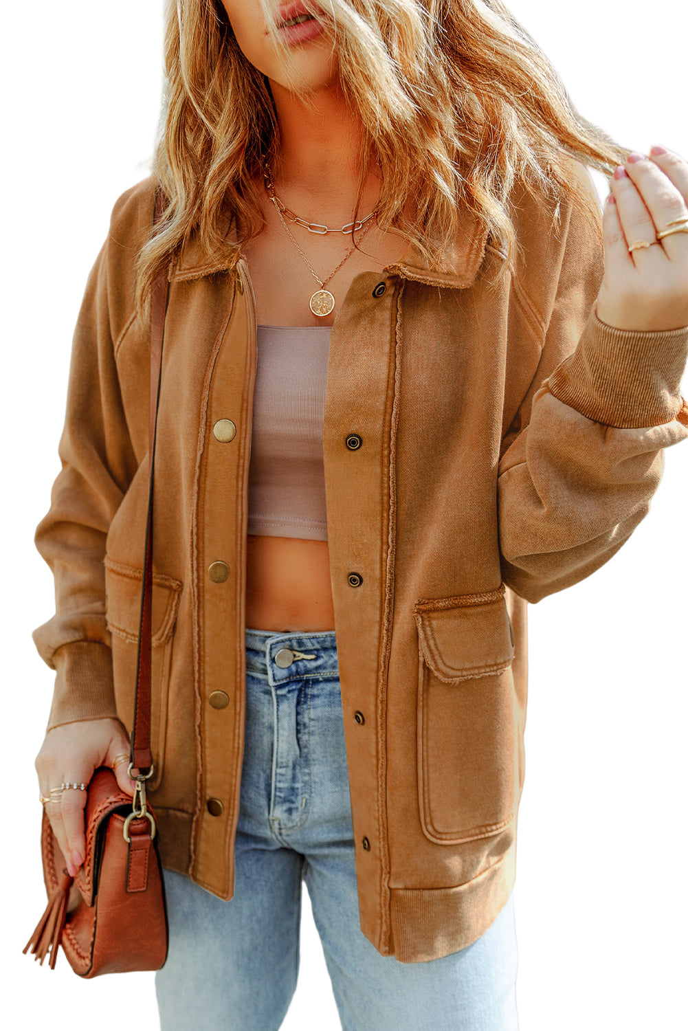 Chaqueta con botones y bolsillo con solapa lavada vintage roja