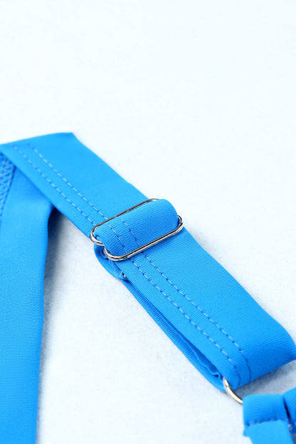 Traje de baño tankini con tiras y escote de muesca en contraste de cintura alta