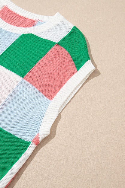 Pull à manches courtes et blocs de couleurs vert foncé