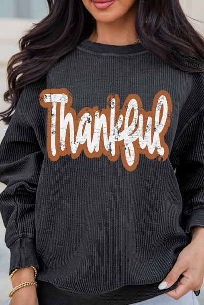 Sweat-shirt noir à cordon imprimé Thankful pour Thanksgiving