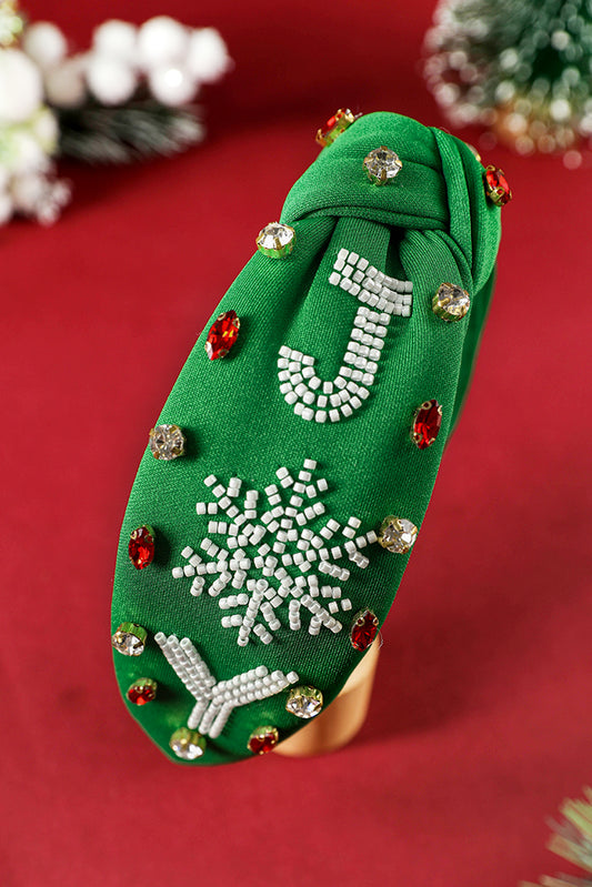 Bandeau large vert foncé en perles de riz et strass pour Noël