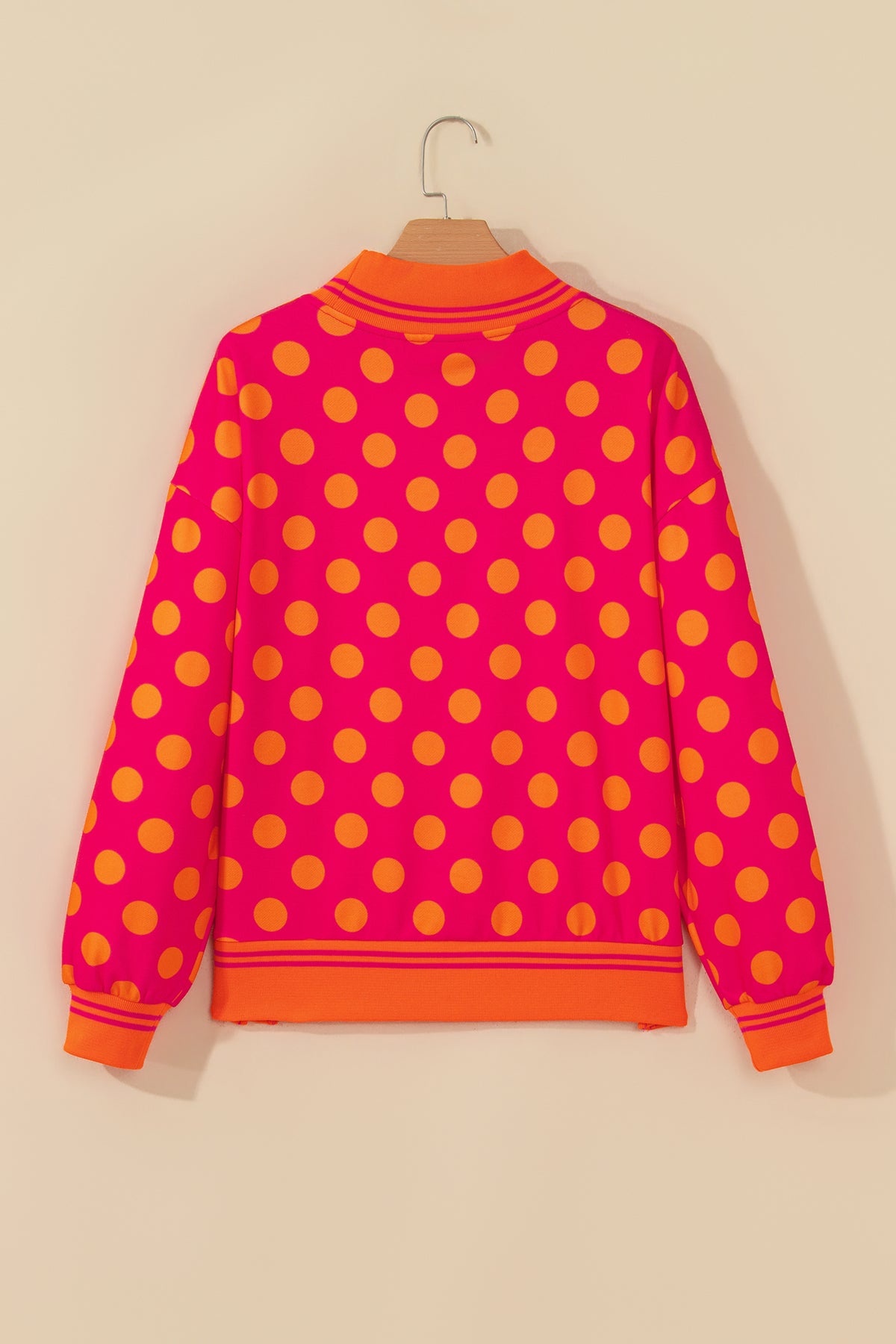 Rose Polka Dot Striped Trim Mock Neck Sweatshirt