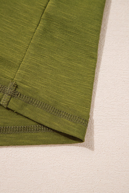 T-shirt patchwork à manches longues et imprimé floral vert fougère