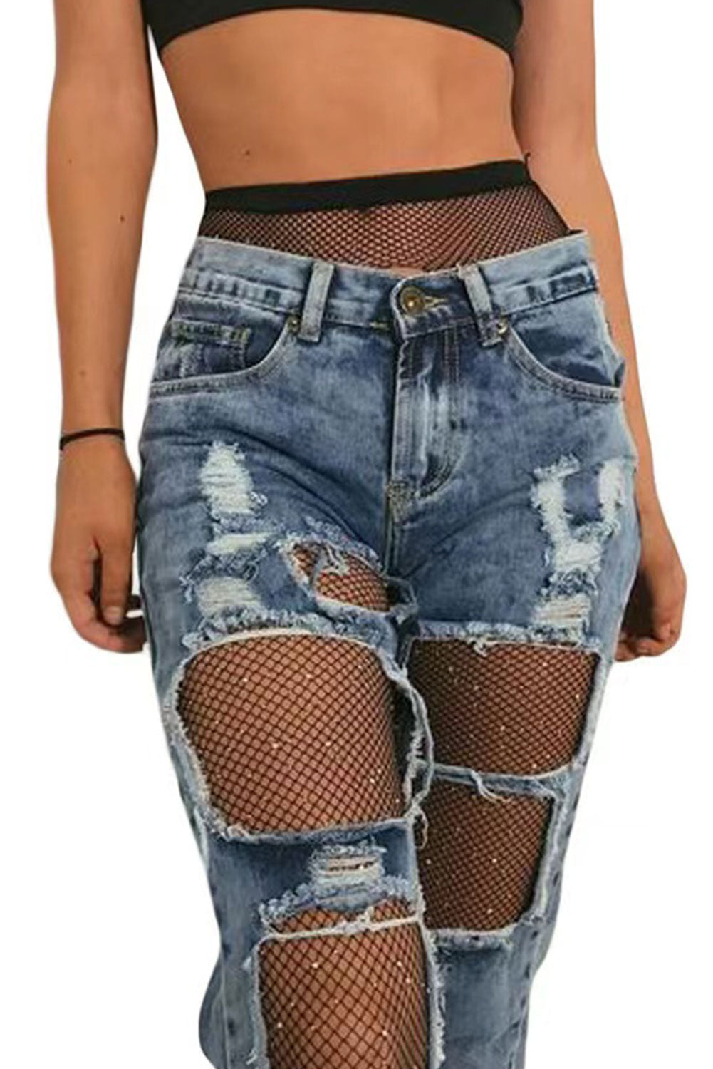 Pantimedias de rejilla sexy con diamantes de imitación de carne 