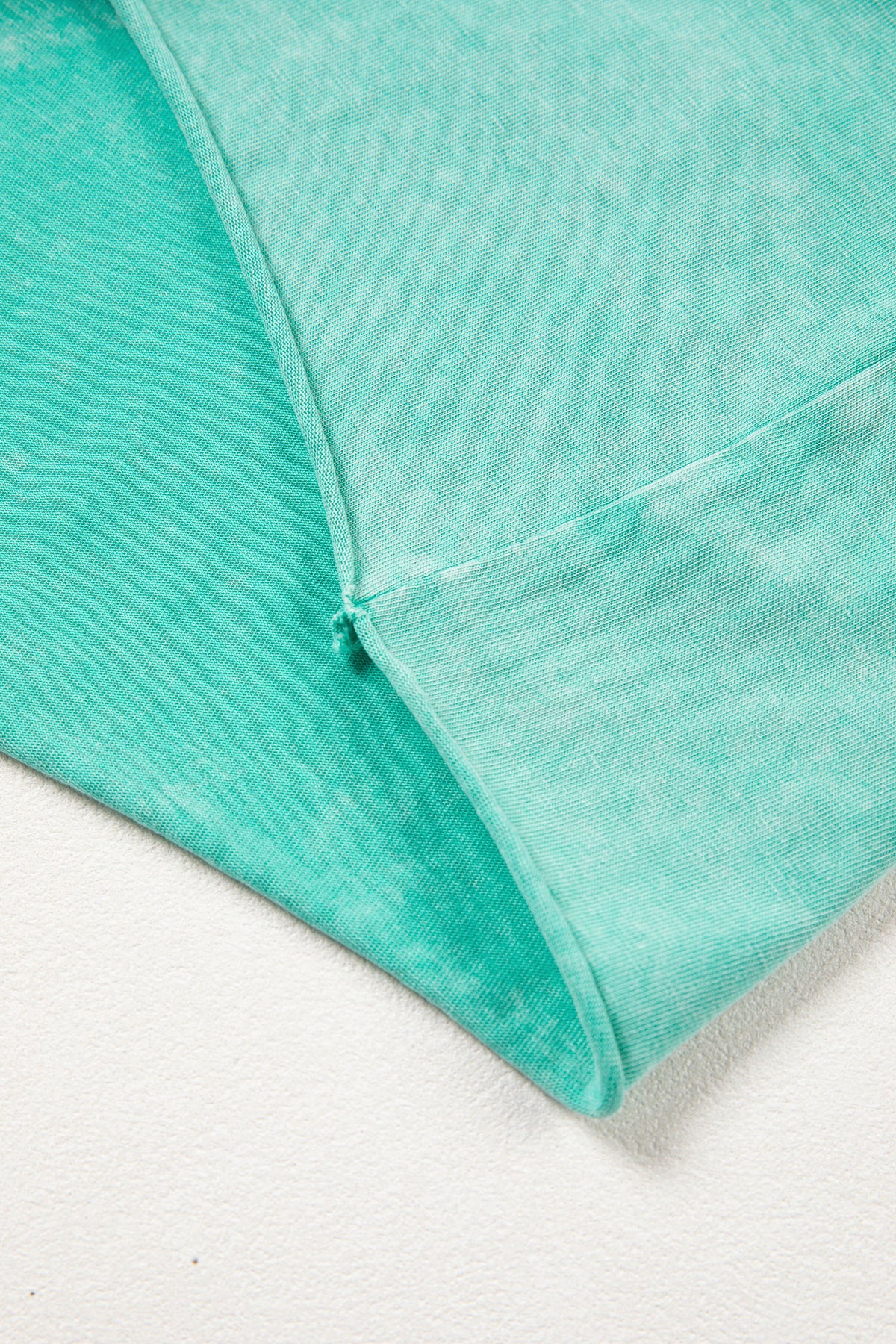 Sea Green 100% Cotton Mineral Washed Drawstring Elastic Waist Raw Cut Shorts